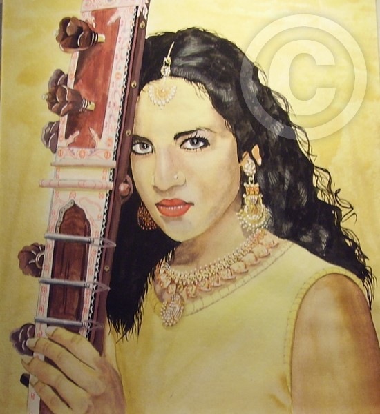 Portrait in gouache 13&quot;x11&quot; Anoushkar Shankar Copyright Derek Southon - 72356_1328417