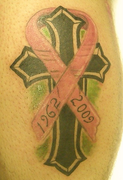 Cross and Pink Ribbon Tattoo