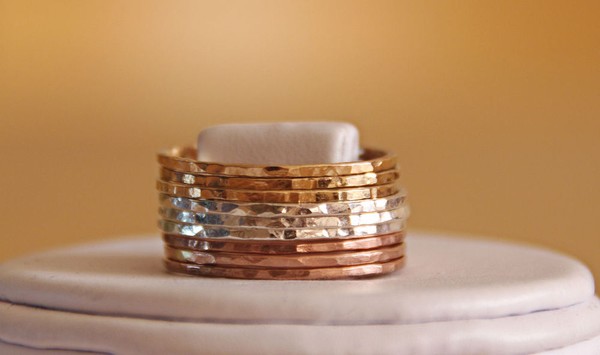 Rose, yellow gold & silver stackable rings