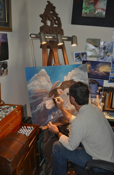 Artist in Studio painting the Eagle...