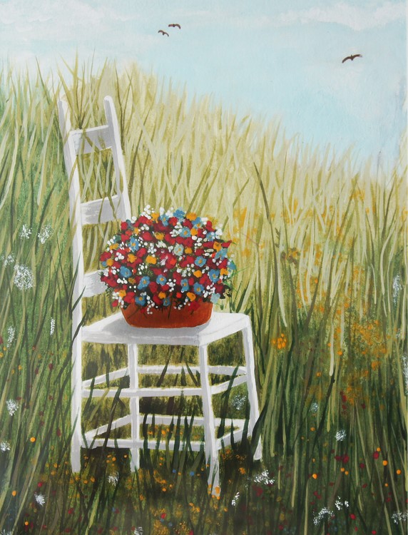 Chair & Flowers In Field