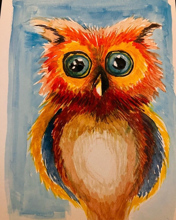 watercolour impression owl freehand Sure ocean  turquoise original digitalartwork  ayallaaroyoart sk