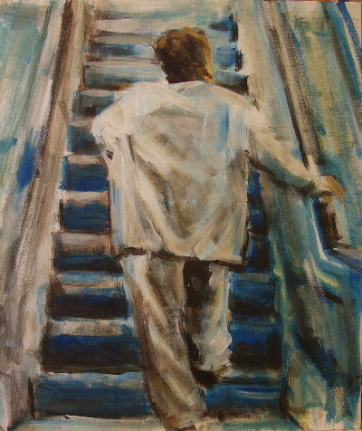 man on the role staircase 