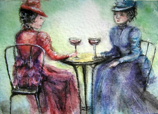 Victorian ladies in Cafe aceo painting 