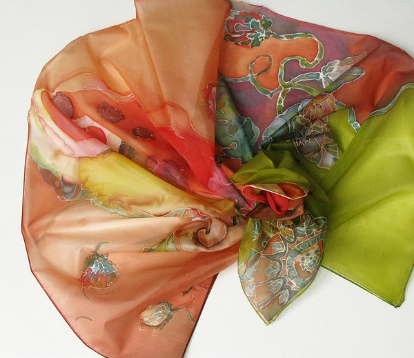 Painting on silk scarf. Floral.