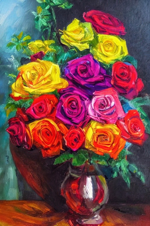 Bouquet of Roses in a Red Vase