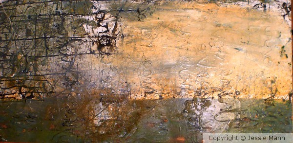 seascape with words 24x48 mixed media on panel 2009