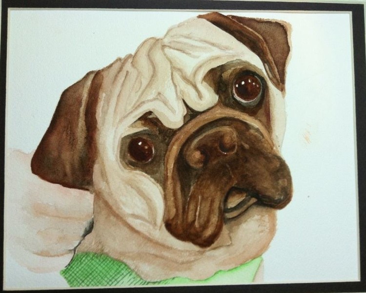 Pug Watercolor Portrait