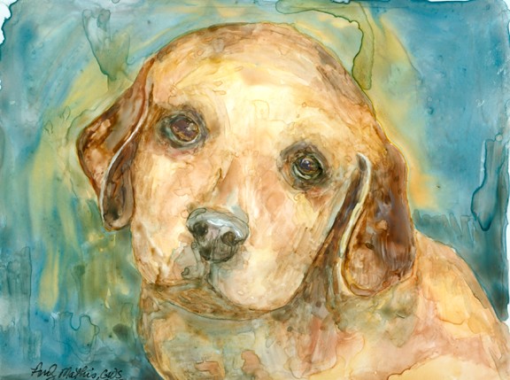 Retriver Puppy#2- watercolor on Yupo