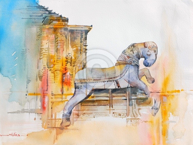 Horse of Sun Milind Bhanji Watercolor 12x16 Inch
