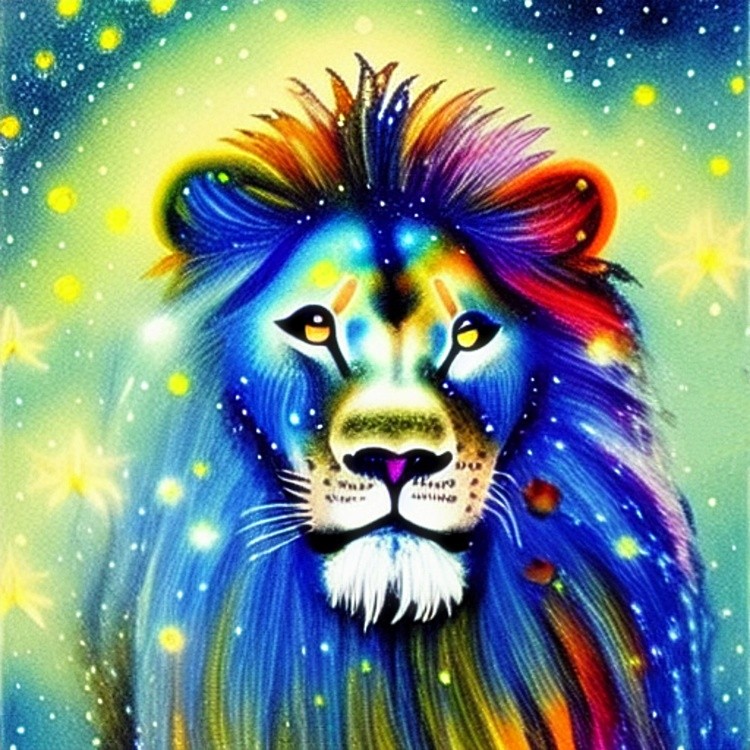 Colorful lion ink and water art