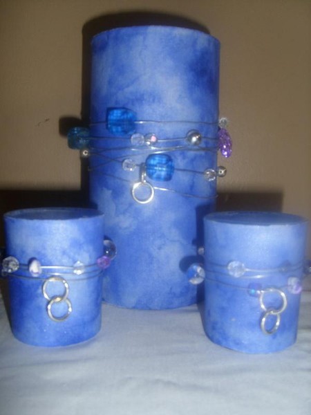 Candle Holders hand made with fabric, wire and bea