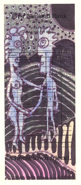 Venus night walk,,(c) ,,1985,,,elton houck.. drawing on 3.5  x 8 bank deposit slip 