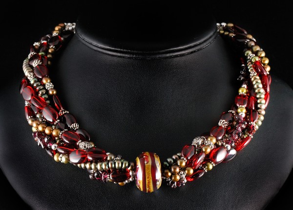 Vintage Ruby Glass and Thornburg Bead Necklace