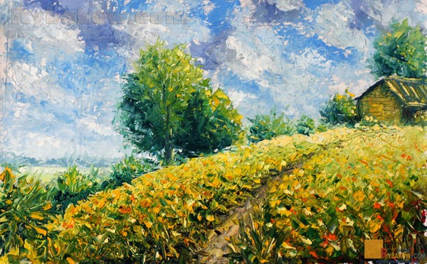 Painting for SALE - Village summer day. Rybakow.