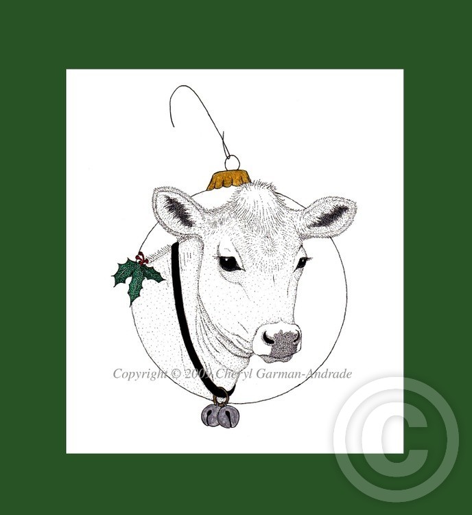 Christmas Cow Pen and Ink Pointillism