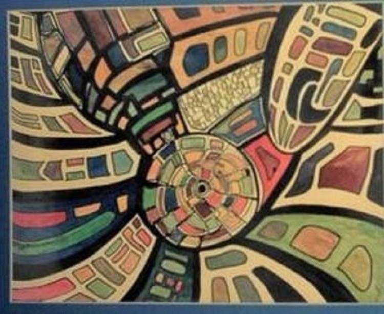 wheel within a wheel (india inks 1971/matted 20x16in.(c) 1971, 2001, elton houck..RECORD ALBUM COVER