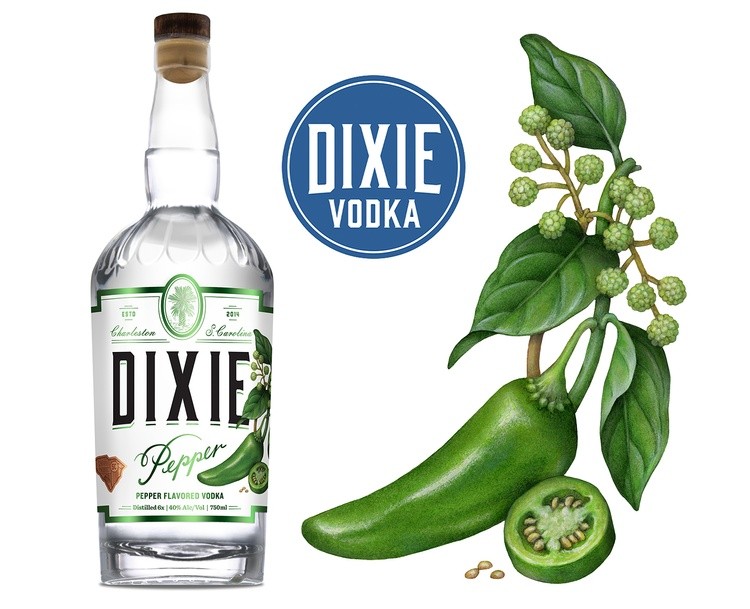 Jalapeno and Szechuan Pepper Painting for Dixie Pepper Vodka Label