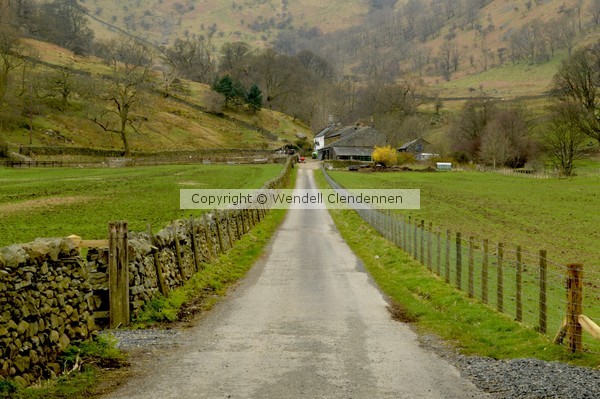 Road to rural farm in mountains of England