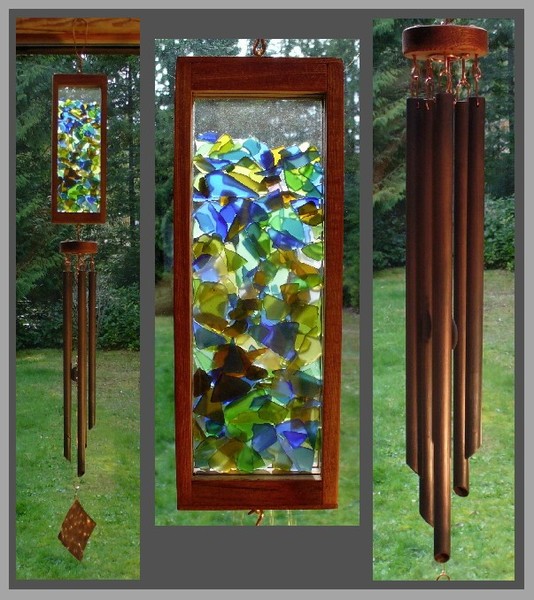 Wind Chime Beach Glass Stained Glass Aged Copper