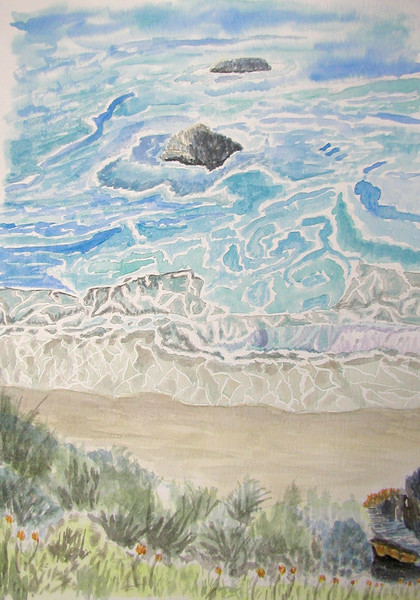 Seafoam - Big Sur, California Coastal Watercolor