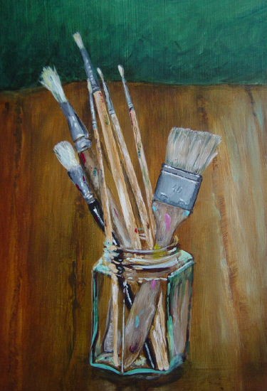 Paintbrushes in jar