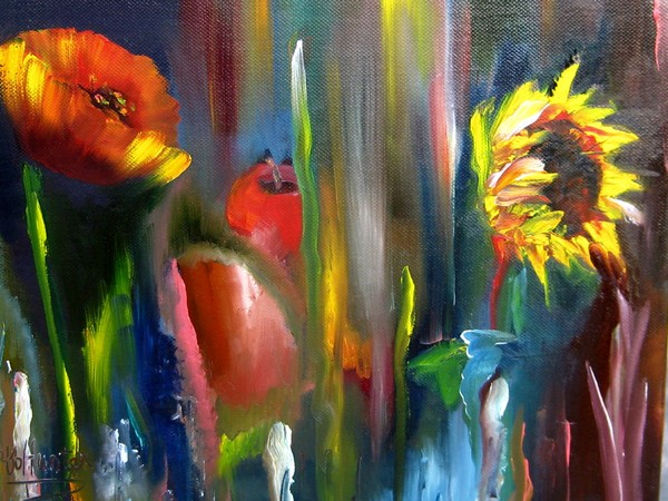 Poppies and Sunflower
