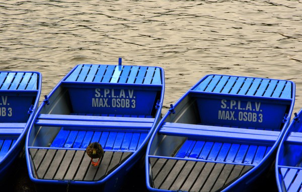 Blue Boats on the Vltava River