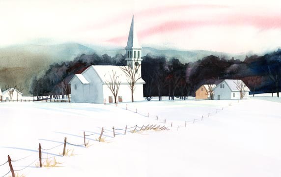 Country winter church scene