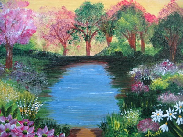 Garden and Pond Hand Painted