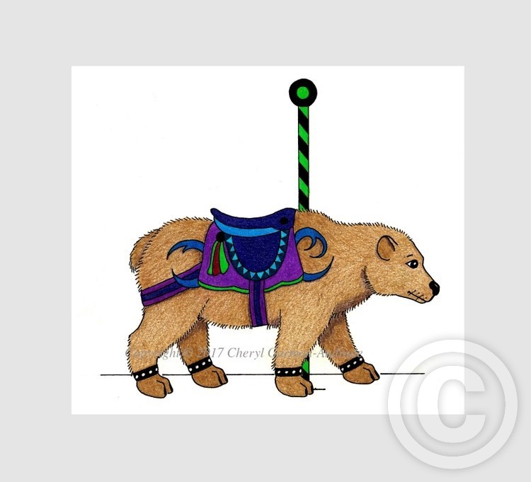 Carousel Bear Whimsical Illustration