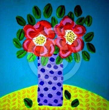 Red roses in a purple vase