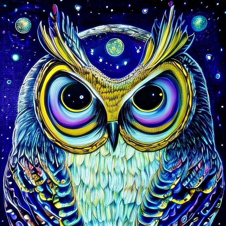 Blue and yellow owl