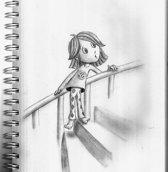 Sketch of Lizzy on the Stairs