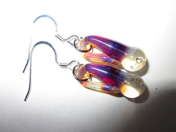 Amber purple dreams handblown earrings