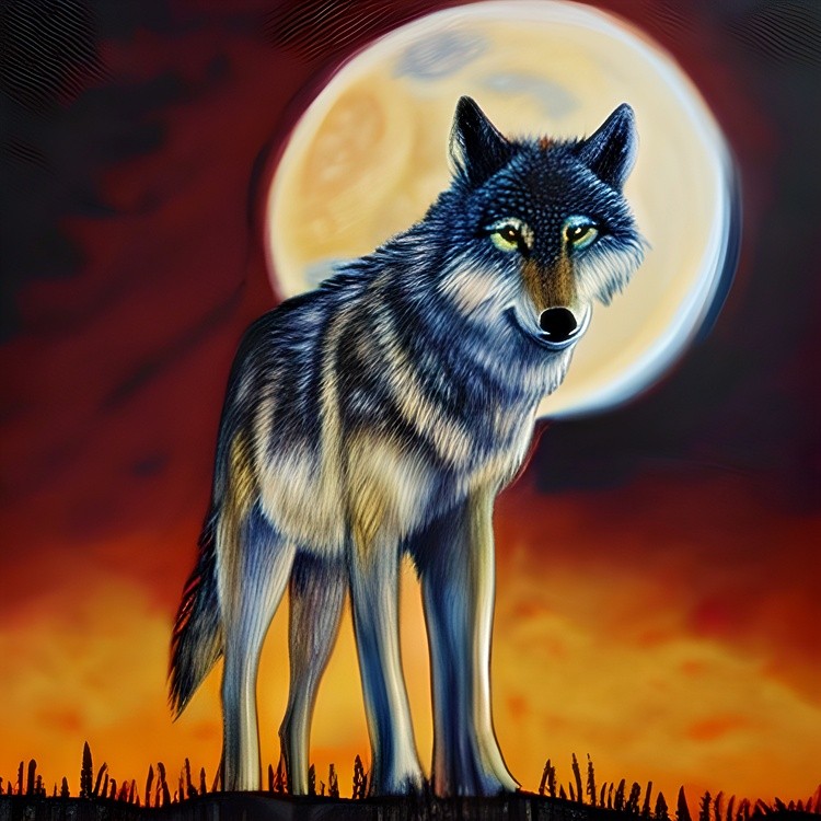 Painted wolf and moon 2
