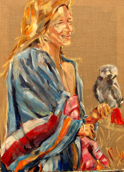 woman with redtale parrot