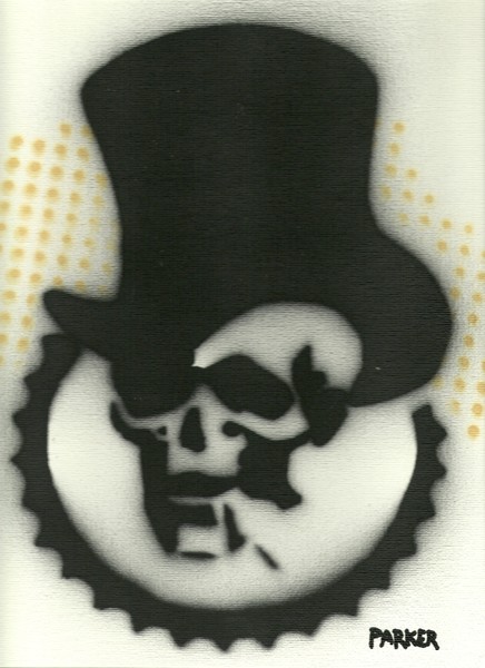 Skull with Top Hat & Wreath; Black & Yellow Dots o