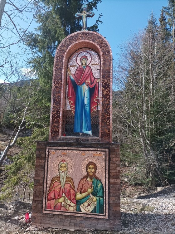 Icon of Saint Virgin Mary built in mountain area,mosaic