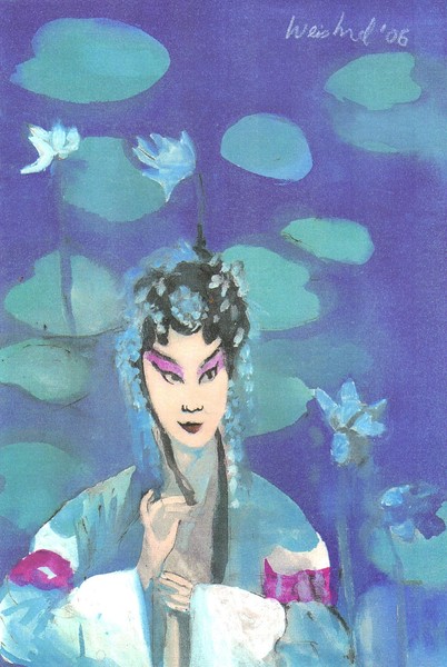 Chinese Opera Singer With Lotus Flowers