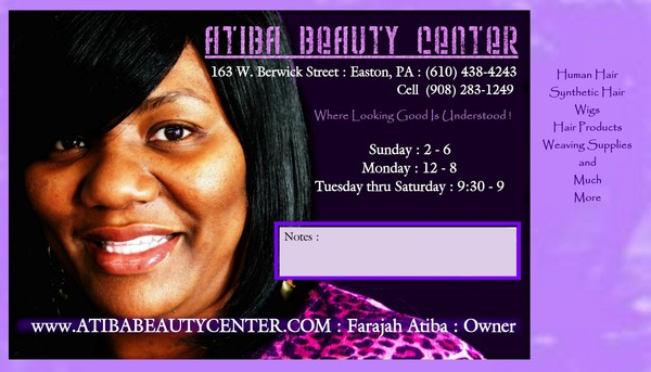 Atiba's Beauty Supply Business Cards