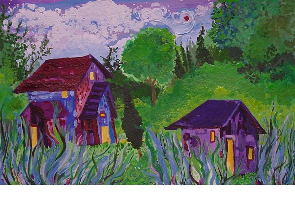 Landscape with Barns at Night