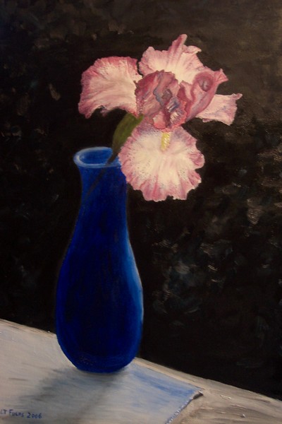 Iris in blue vase