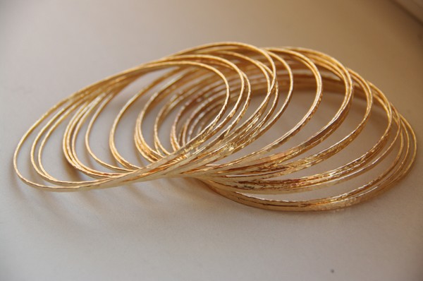 Skinny 14k gold filled handmade stack bangles