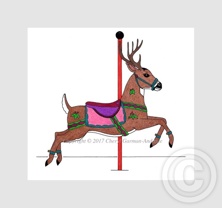 Carousel Deer Whimsical Illustration