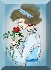 Girl in blue and a red rose