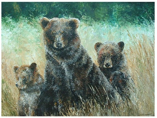 Brown Bear with Two Cubs