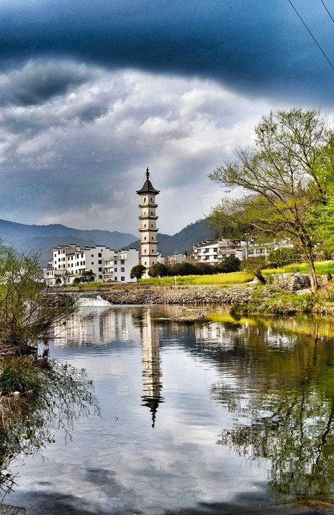 reflection of a pagoda