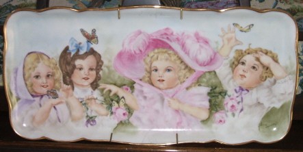 Victorian Girls painted on a Porcelain platter