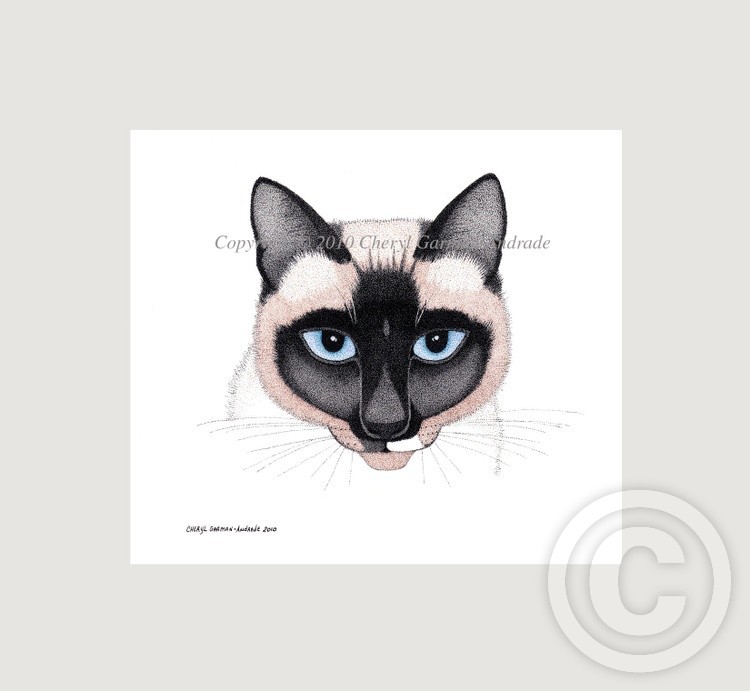 Sophie Siamese Cat Pen and Ink Pointillism